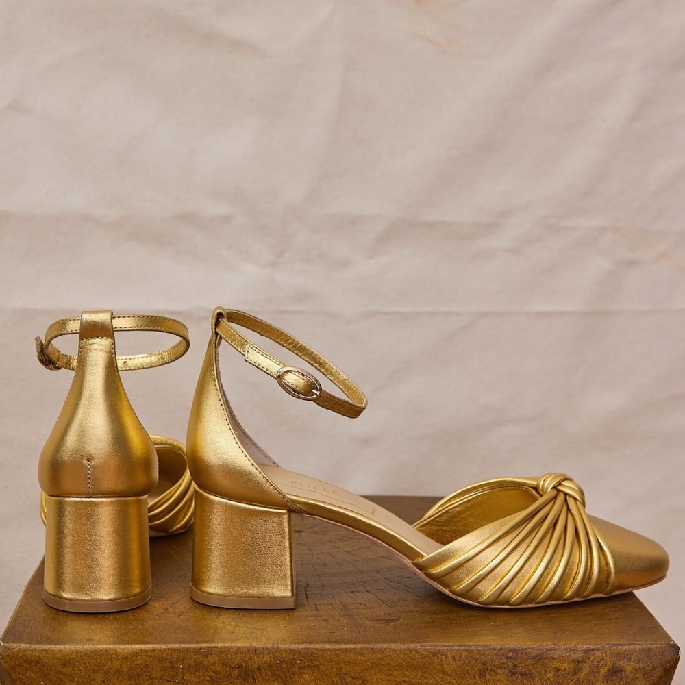Gold Ankle-Strap Block Heel Sandals - Brand